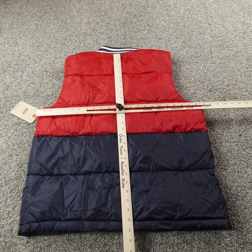NEW‎ Levis Vest Mens L Red Blue Quilted Insulated Puffer Snap Full Zip Outdoor
